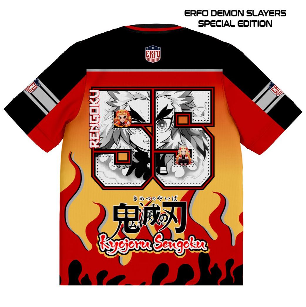 Anime Demon Slayer Jersey Oversize Rengoku Kyojuro No 55 Kimetsu No Yaiba Kaos 