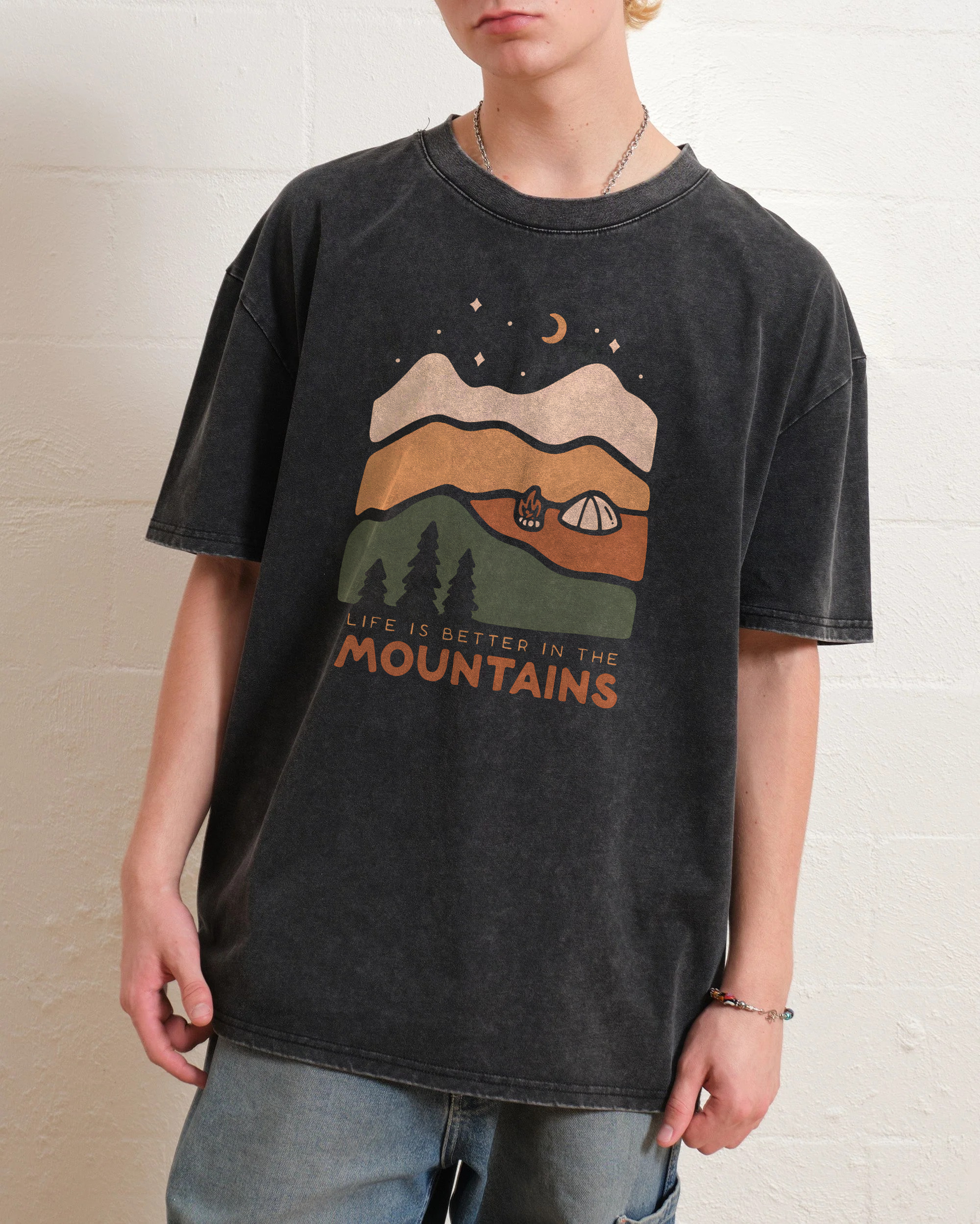 Washed T-Shirt | Forest Camping Unisex Fit Life In The Mountains | TIDESECNCE