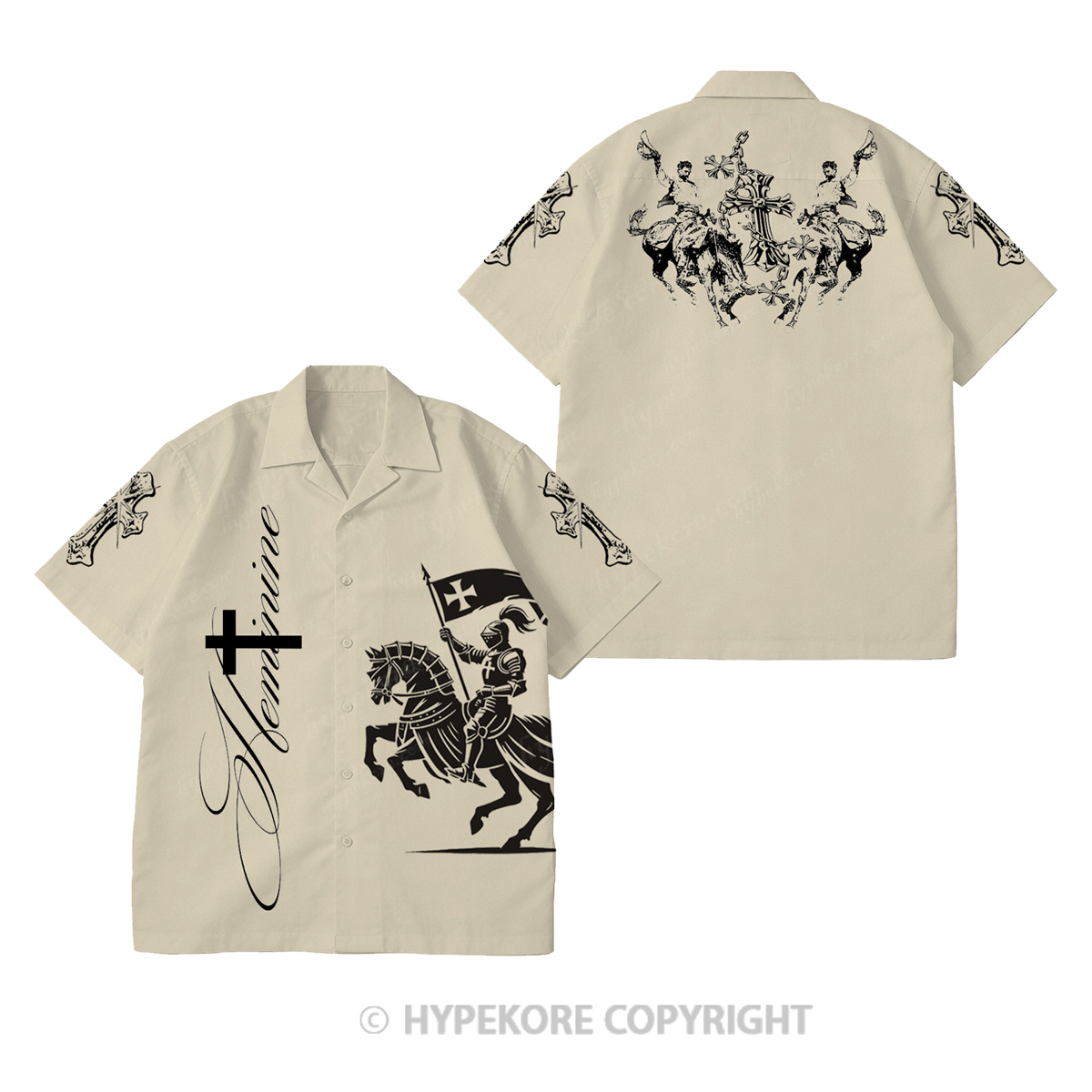 Crusader Knight Cuban collar short-sleeved shirt