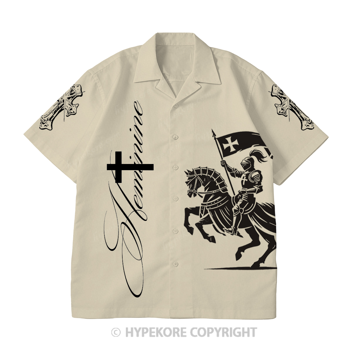 Crusader Knight Cuban collar short-sleeved shirt