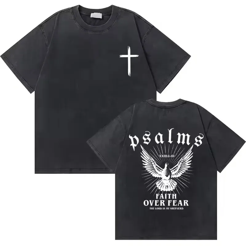 Washed Vintage Christian Jesus Good News God Loves You Bible Verse Graphic T-shirts Men Women Fashion Casual Oversized T Shirt