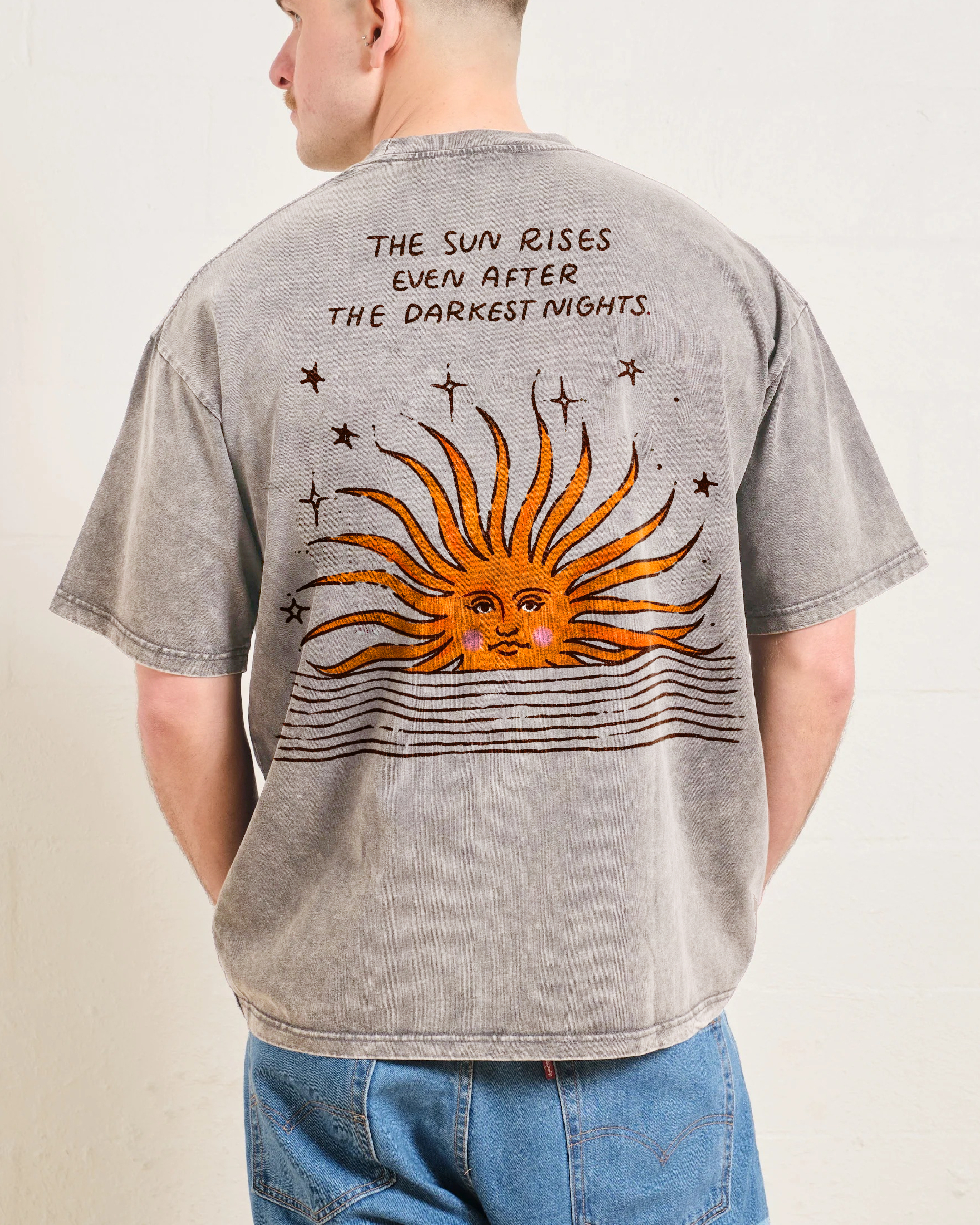 Washed T-Shirt | Hippie Sun Unisex Fit The Sun Rises | TIDESENCE