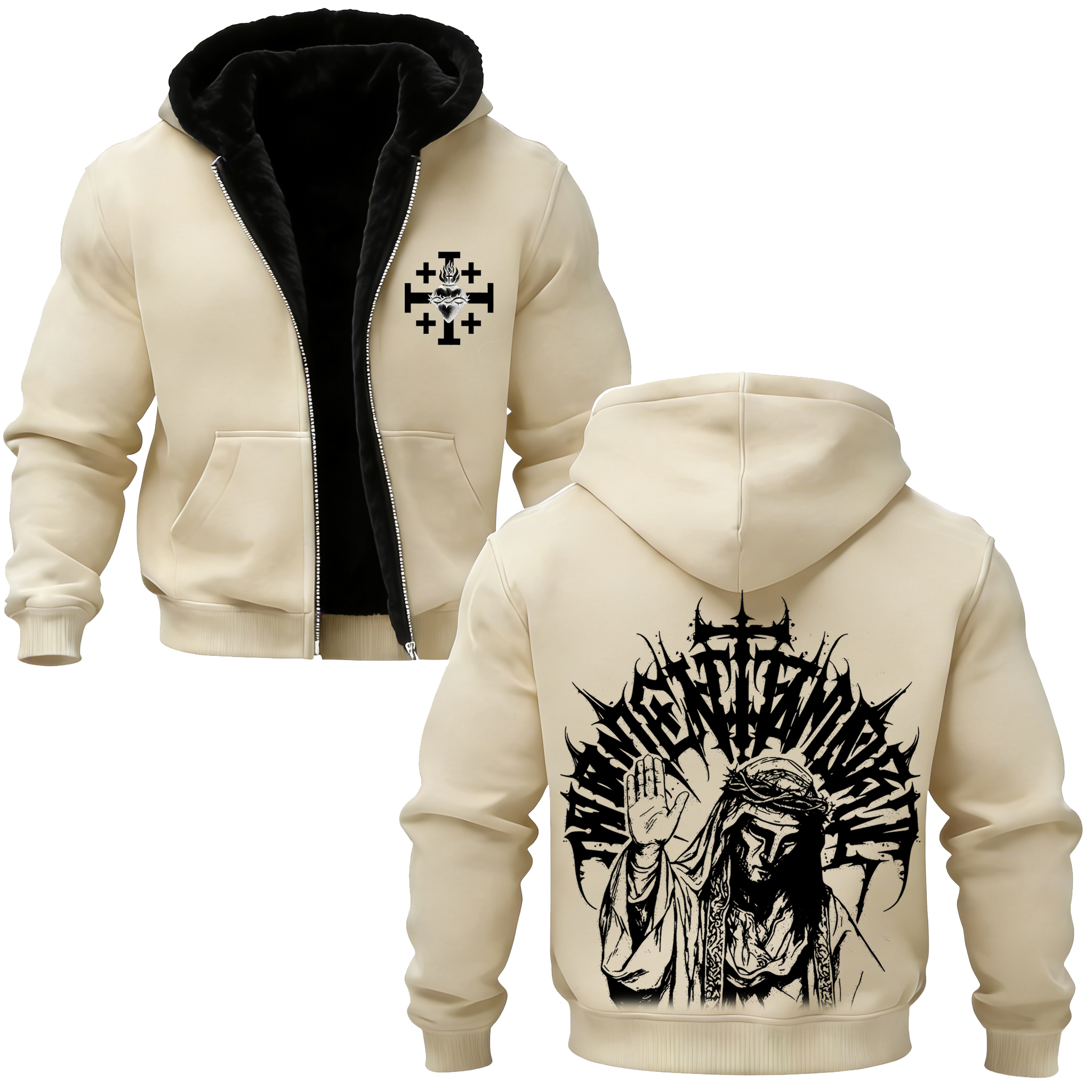 Baldwin IV Vintage Printed Zippered Hooded Fleece Cardigan 