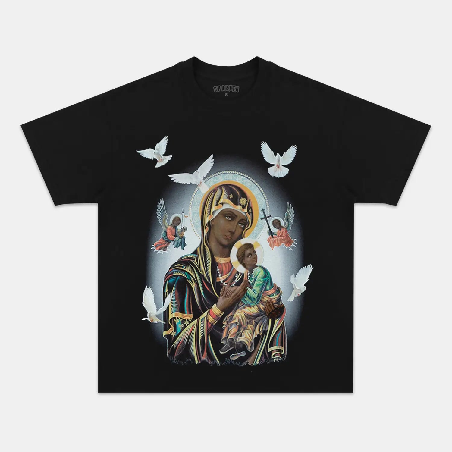 Unisex-Adult Ultra Cotton Washed T-Shirt Graphic BLACK MADONNA AND CHILD TEE 