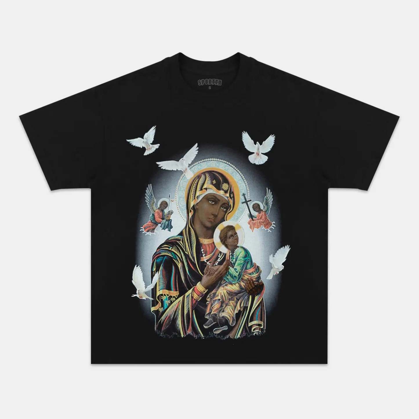 Unisex-Adult Ultra Cotton Washed T-Shirt Graphic BLACK MADONNA AND CHILD TEE 