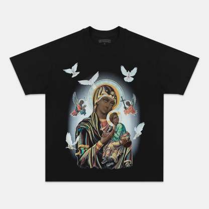Unisex-Adult Ultra Cotton Washed T-Shirt Graphic BLACK MADONNA AND CHILD TEE 