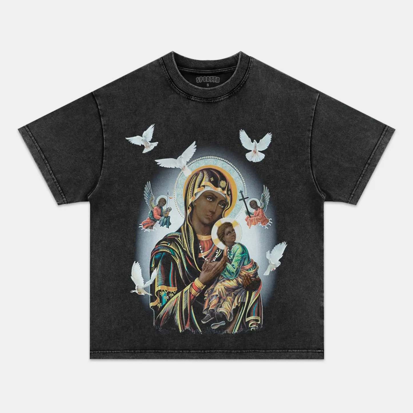 Unisex-Adult Ultra Cotton Washed T-Shirt Graphic BLACK MADONNA AND CHI