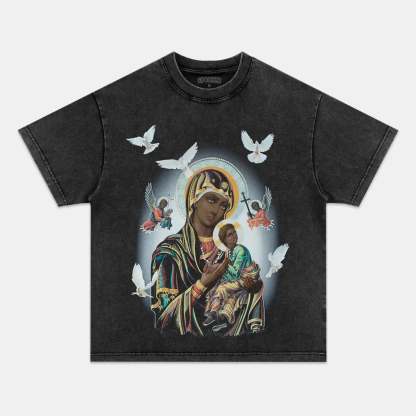 Unisex-Adult Ultra Cotton Washed T-Shirt Graphic BLACK MADONNA AND CHILD TEE 