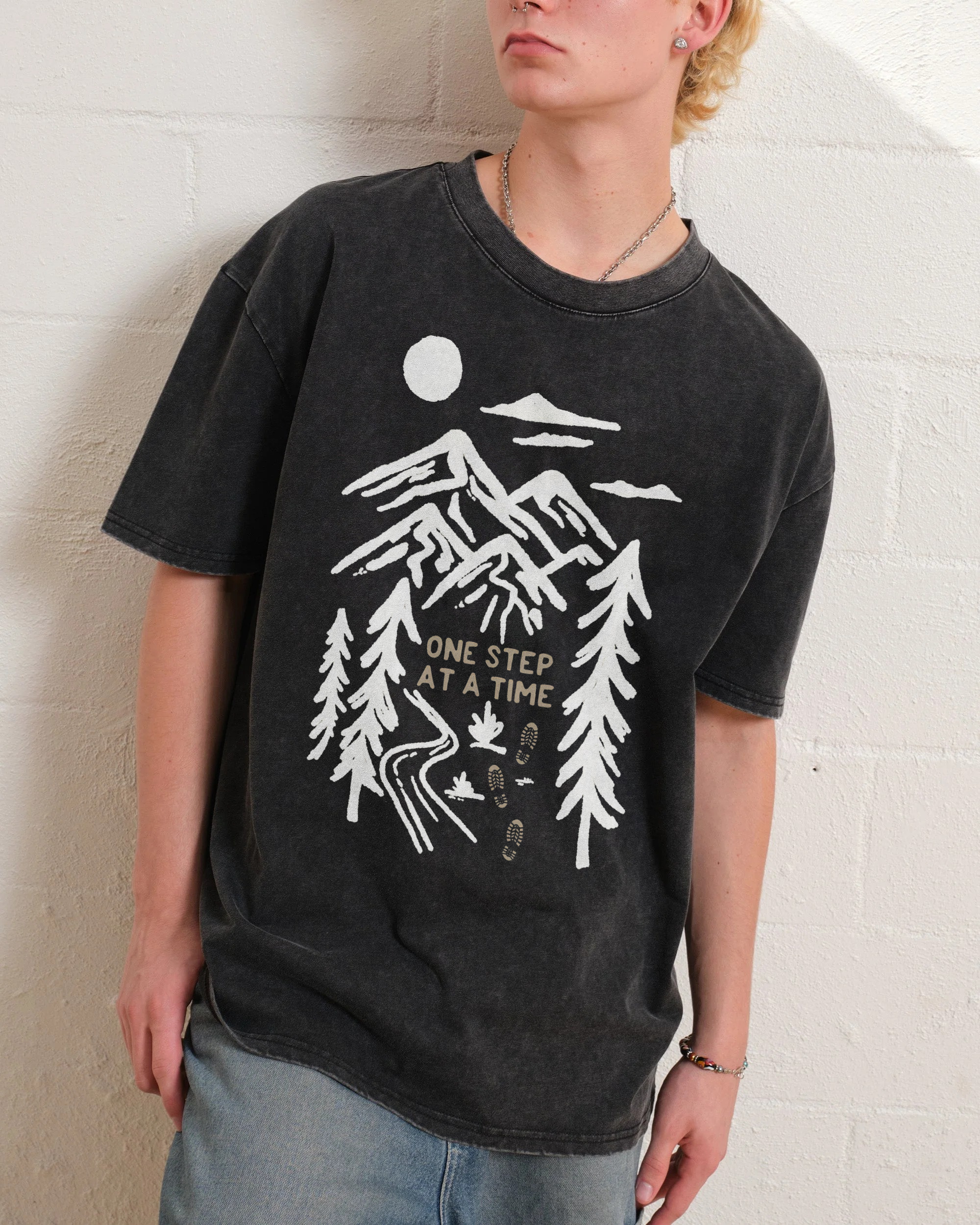 Washed T-Shirt | Forest One Step At a Time Unisex Fit TEE | TIDESENCE