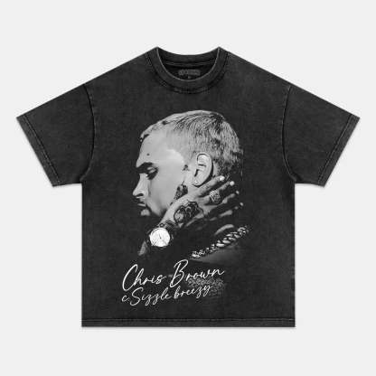 Unisex-Adult Ultra Cotton Washed T-Shirt Graphic CHRIS BROWN BIG FACE V3 TEE 