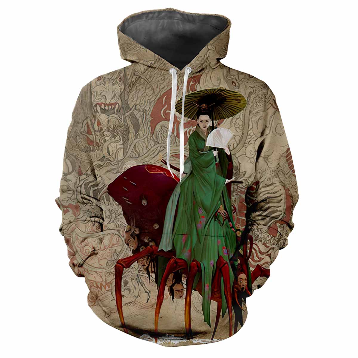 Japanese Kabuki 3D Harajuku Printed Cartoon Anime Cool Fashion Avant-garde Men's Women's Soft And Comfortable Trendy Hoodie 