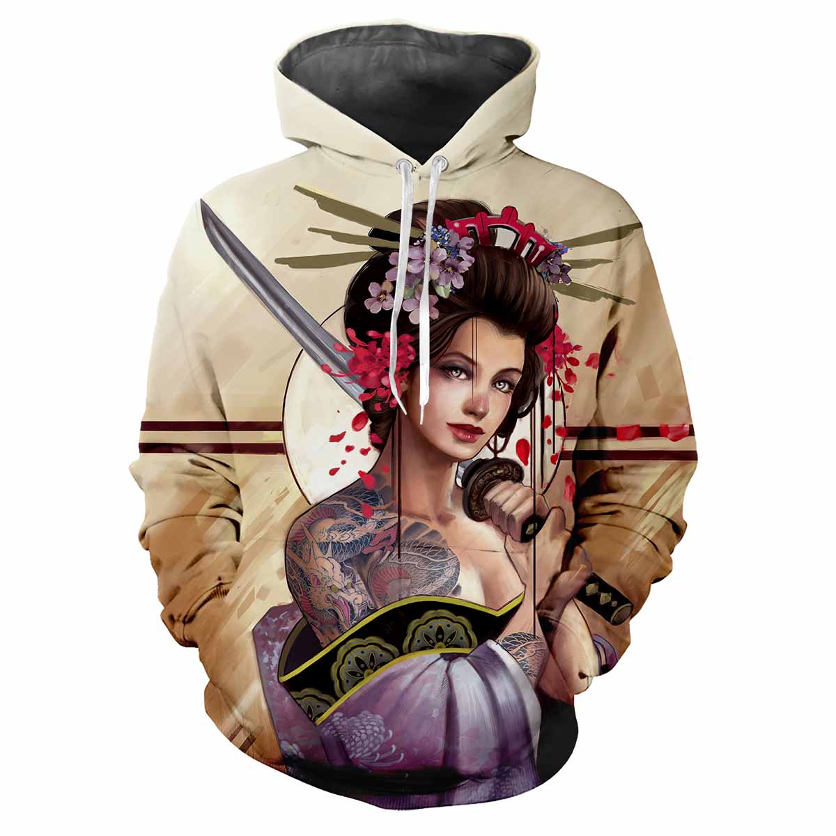 Japanese Kabuki 3D Harajuku Printed Cartoon Anime Cool Fashion Avant-garde Men's Women's Soft And Comfortable Trendy Hoodie 