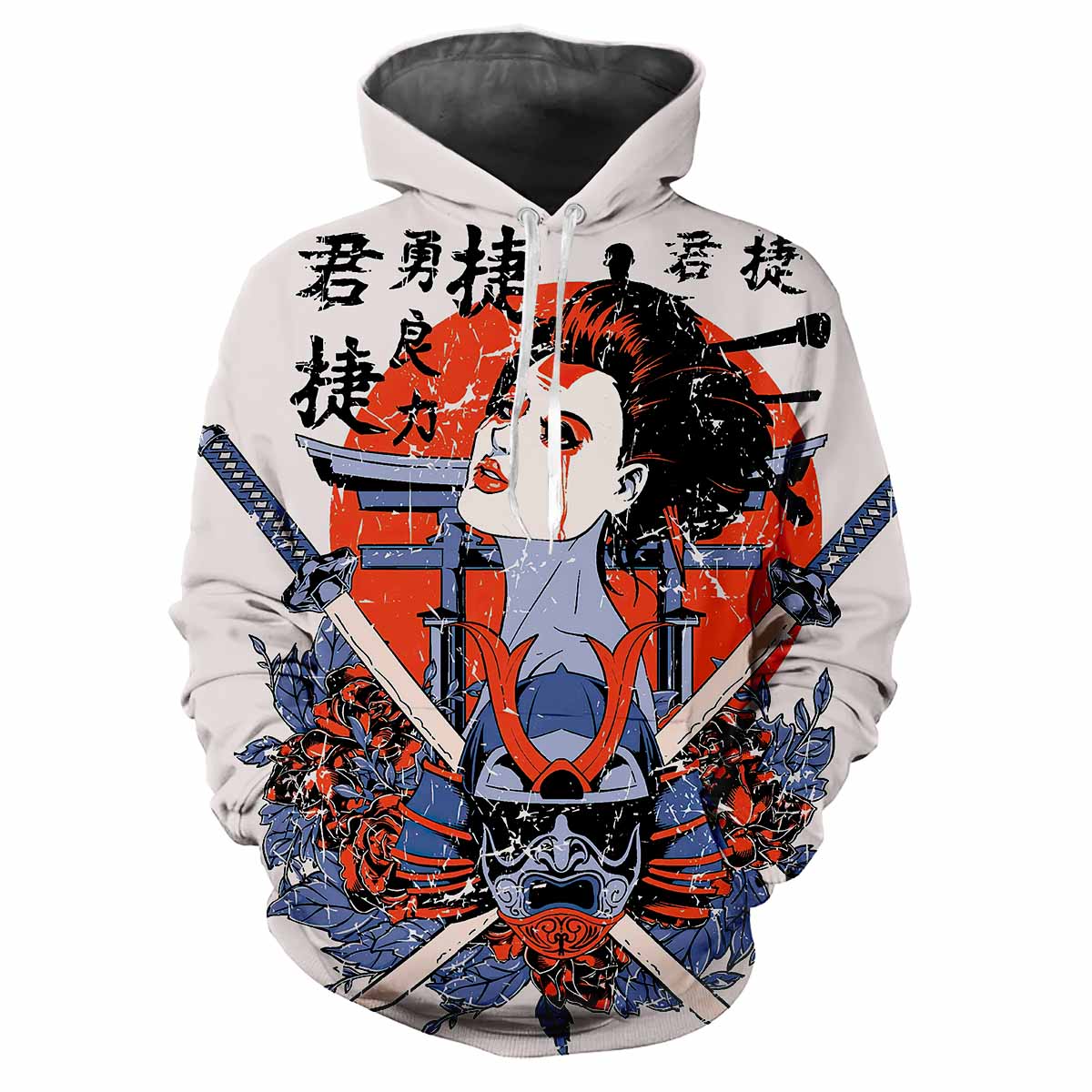 Japanese Kabuki 3D Harajuku Printed Cartoon Anime Cool Fashion Avant-garde Men's Women's Soft And Comfortable Trendy Hoodie 