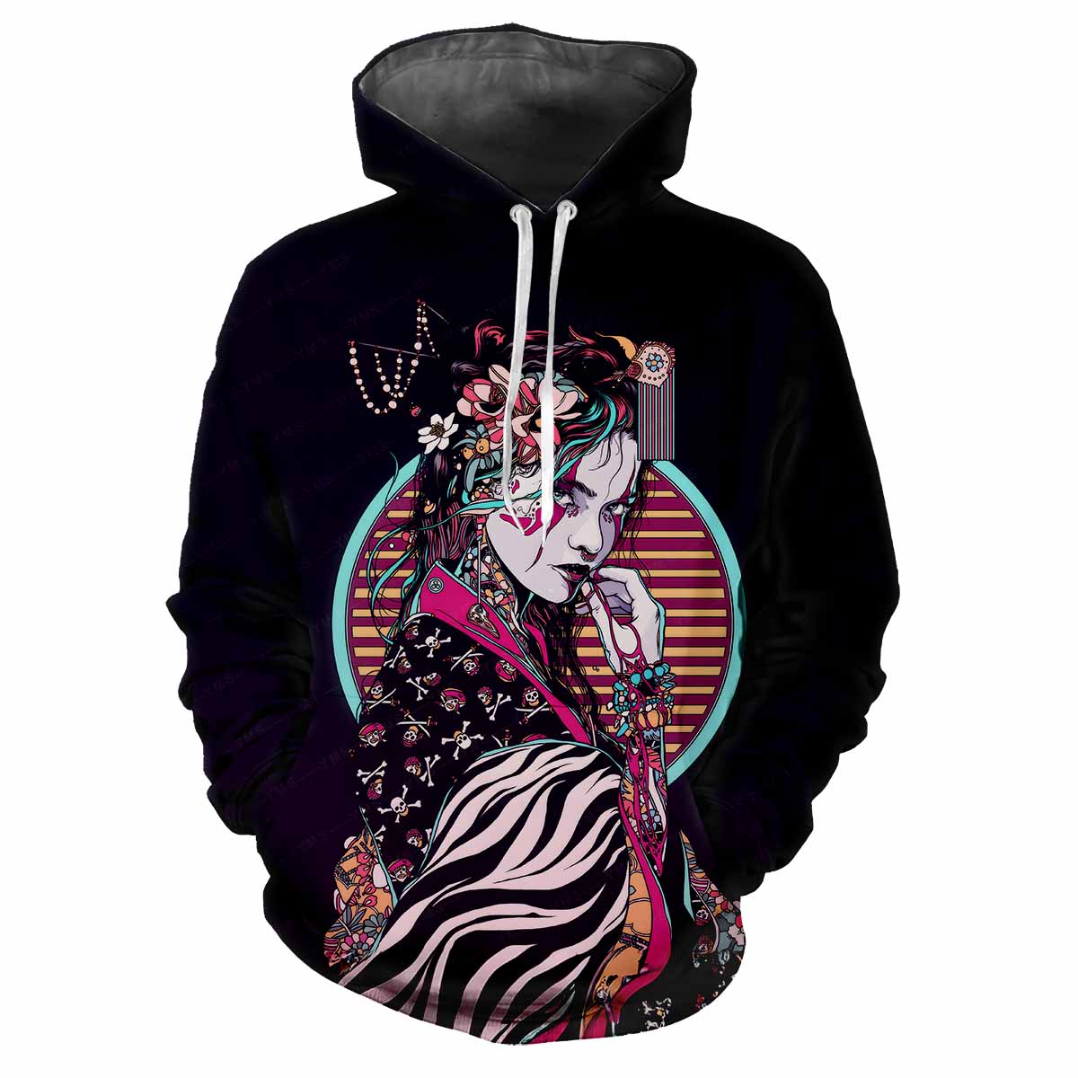 Japanese Kabuki 3D Harajuku Printed Cartoon Anime Cool Fashion Avant-garde Men's Women's Soft And Comfortable Trendy Hoodie 