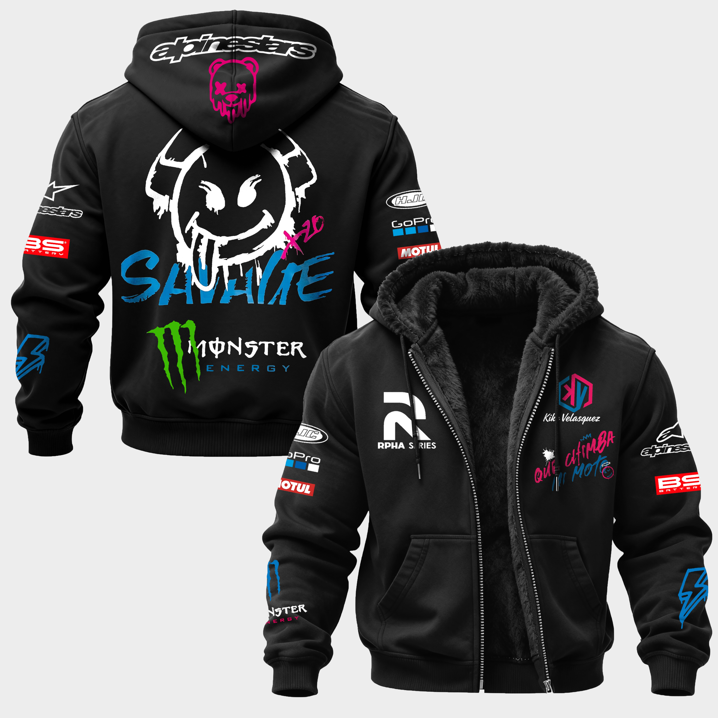 Monster Energy Savage Alpinestars Printed Zippered Hooded Fleece Cardigan