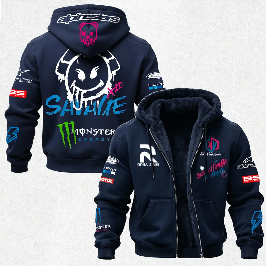 Monster Energy Savage Alpinestars Printed Zippered Hooded Fleece Cardigan