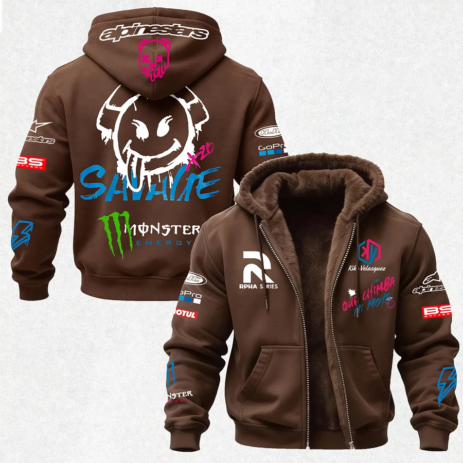 Monster Energy Savage Alpinestars Printed Zippered Hooded Fleece Cardigan