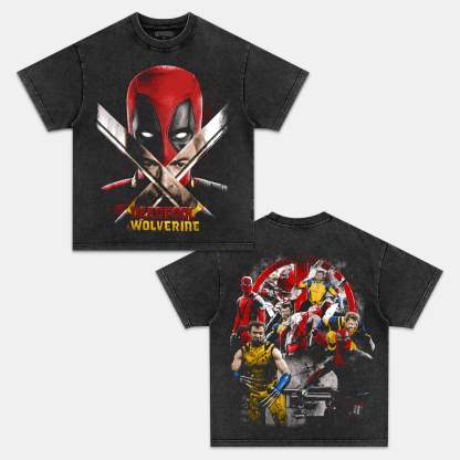 Unisex-Adult Ultra Cotton Washed T-Shirt Graphic  DEADPOOL & WOLVERINE V2 TEE 