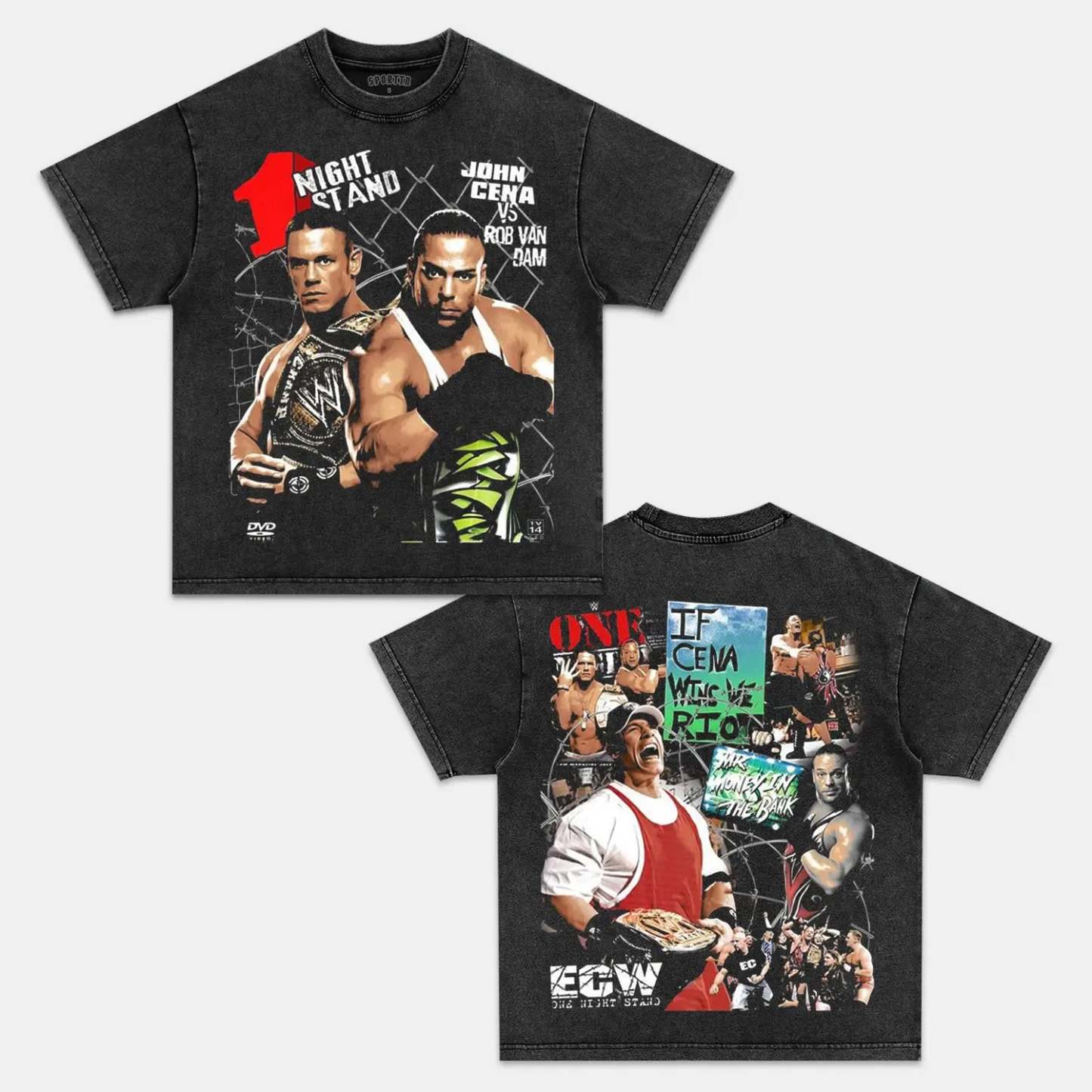 Unisex-Adult Ultra Cotton Washed T-Shirt Graphic ECW ONE NIGHT STAND T