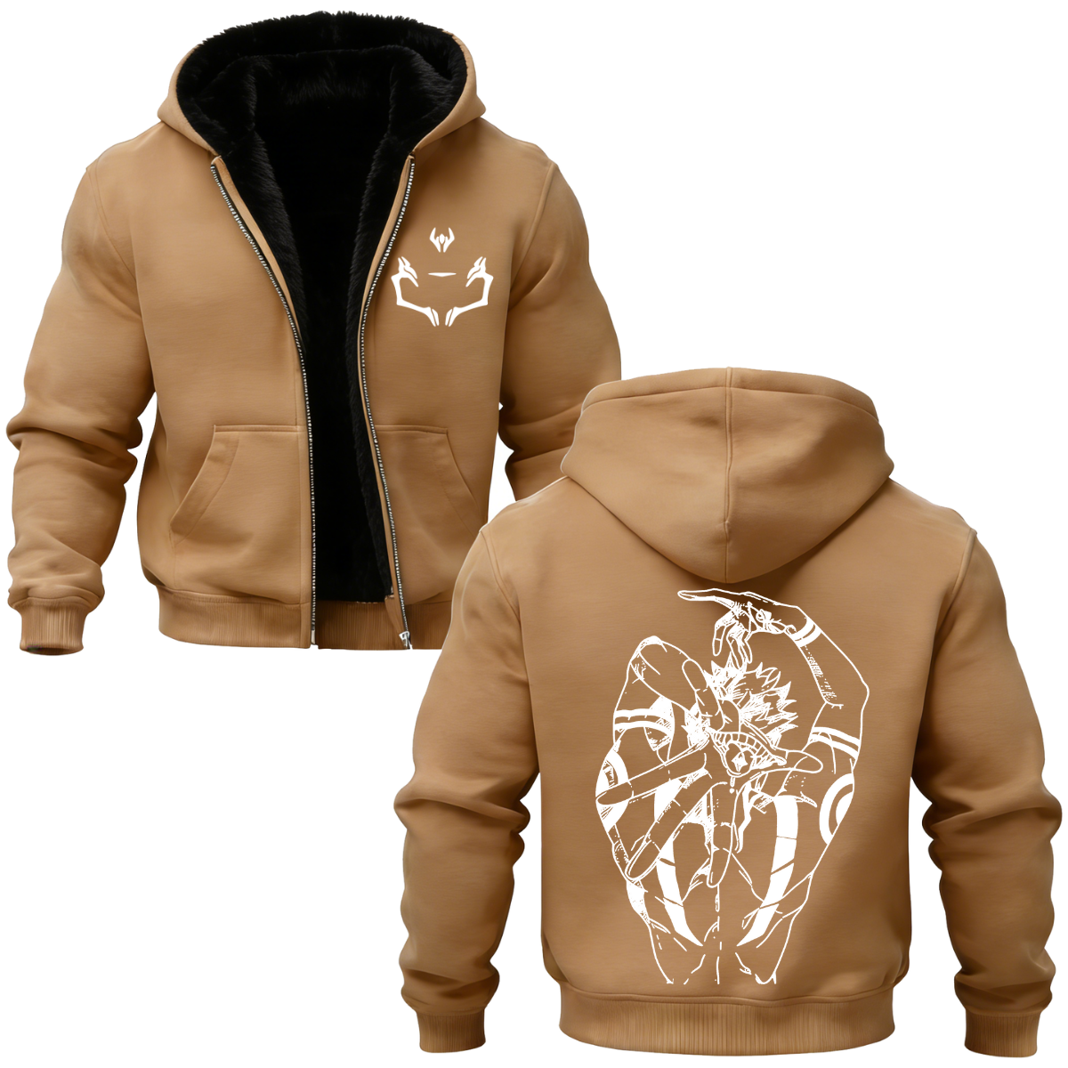 Ryomen Sukuna Jujutsu Kaisen Printed Zippered Hooded Fleece Cardigan