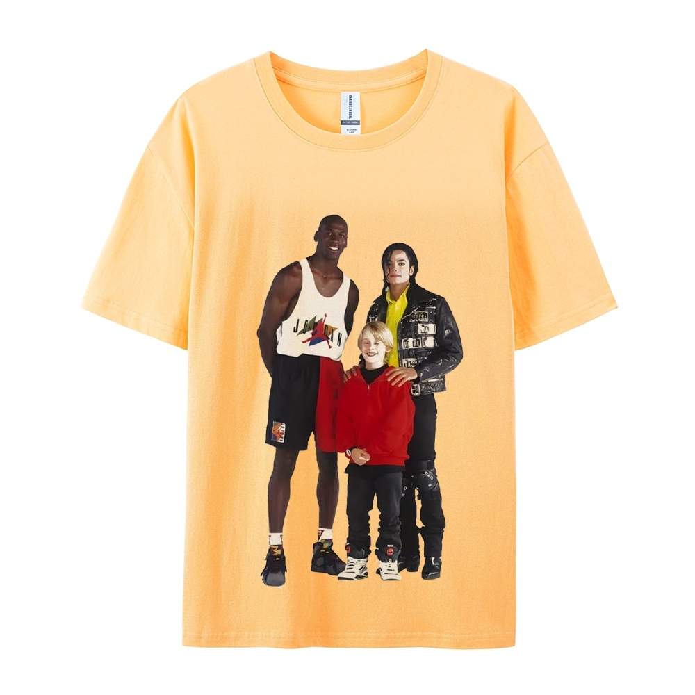 Unisex-Adult Ultra Cotton Washed T-Shirt Graphic MICHAEL JORDAN-MICHAEL JACKSON-MACAULAY CULKIN TEE