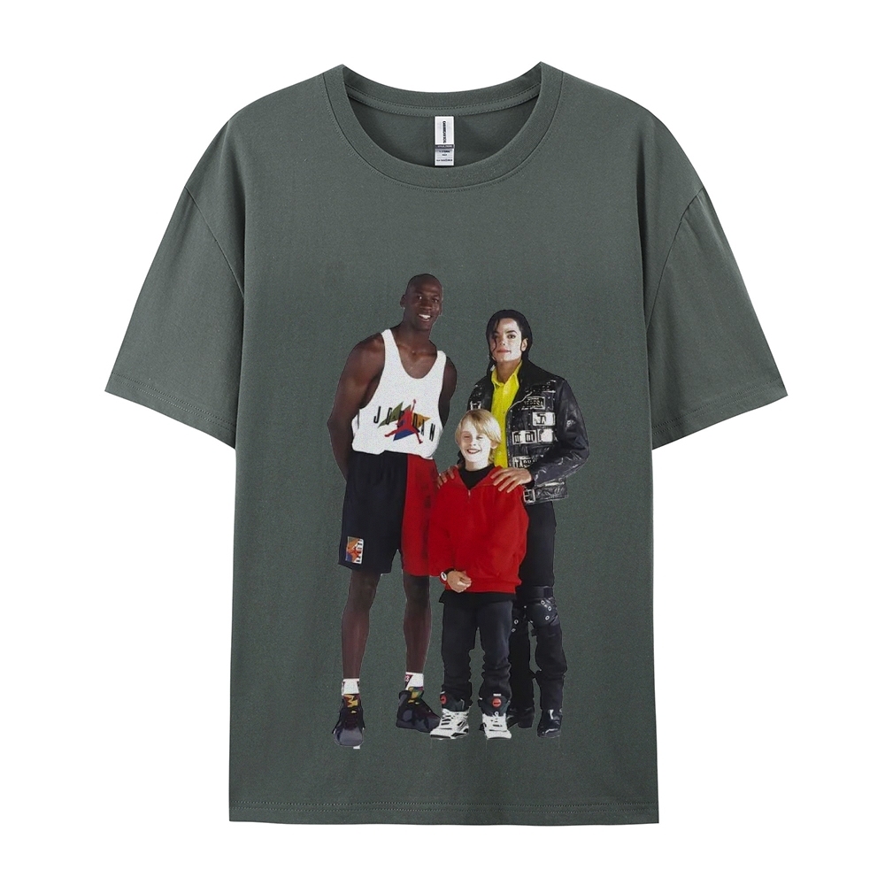 Unisex-Adult Ultra Cotton Washed T-Shirt Graphic MICHAEL JORDAN-MICHAEL JACKSON-MACAULAY CULKIN TEE