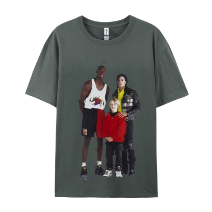 Unisex-Adult Ultra Cotton Washed T-Shirt Graphic MICHAEL JORDAN-MICHAEL JACKSON-MACAULAY CULKIN TEE 