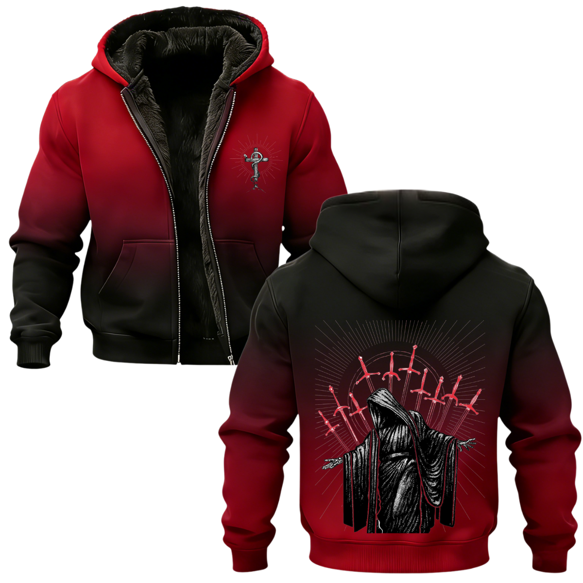 betray Printed Zippered Hooded Fleece Cardigan