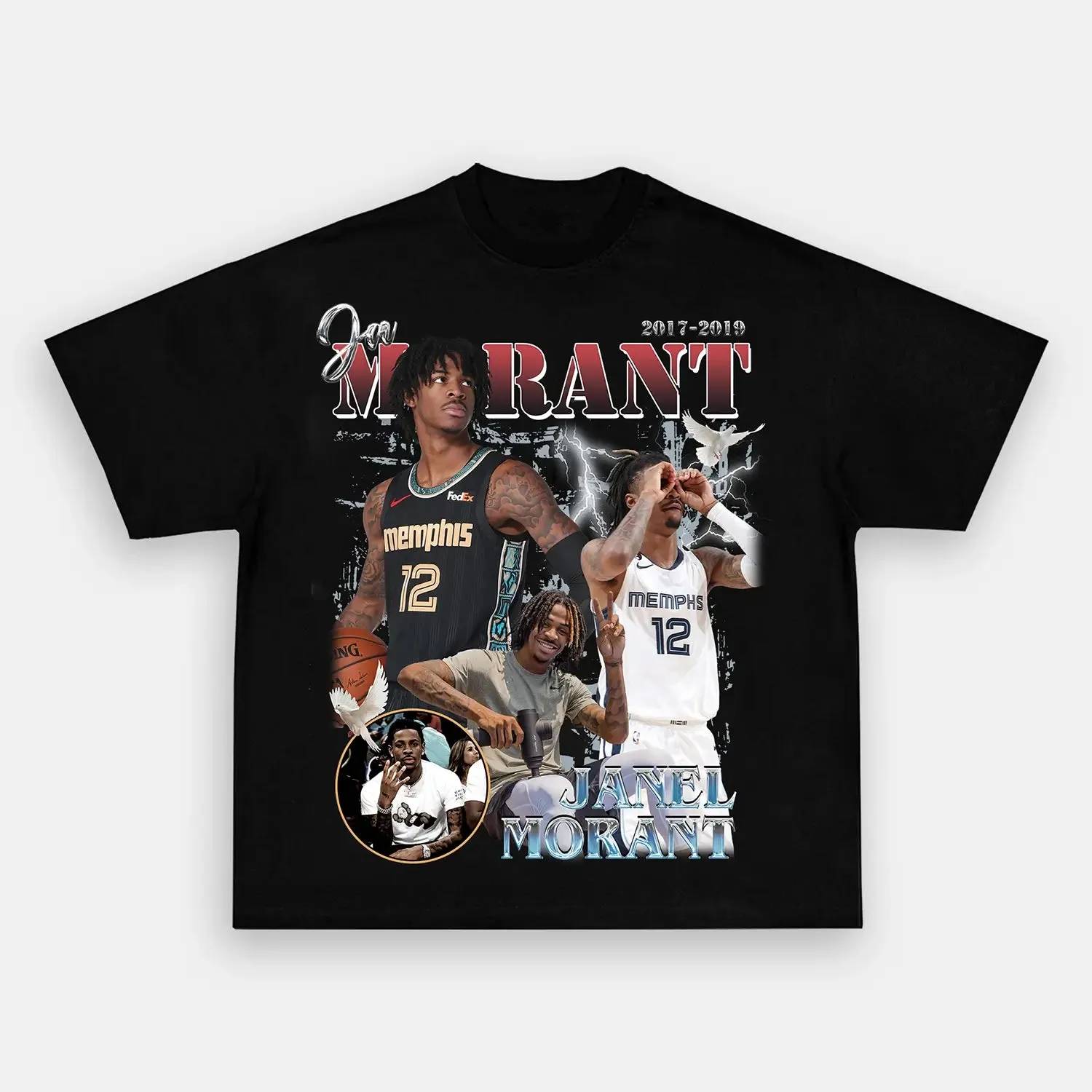 Unisex-Adult Ultra Cotton Washed T-Shirt Graphic Ja Morant Tee 