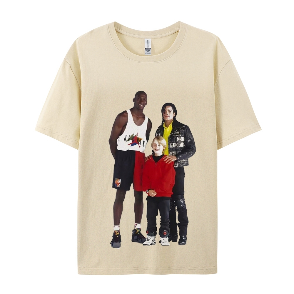 Unisex-Adult Ultra Cotton Washed T-Shirt Graphic MICHAEL JORDAN-MICHAEL JACKSON-MACAULAY CULKIN TEE