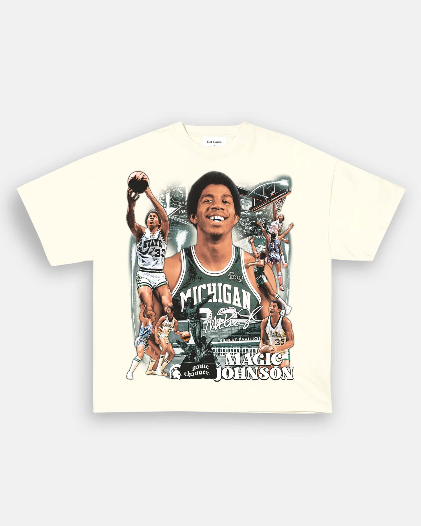 Unisex-Adult Ultra Cotton Washed T-Shirt Graphic MAGIC JOHNSON - MICHIGAN TEE