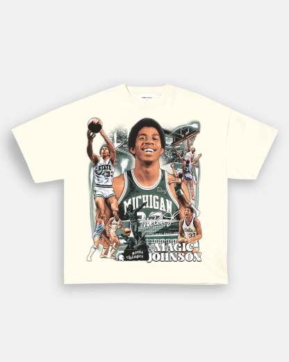 Unisex-Adult Ultra Cotton Washed T-Shirt Graphic MAGIC JOHNSON - MICHIGAN TEE