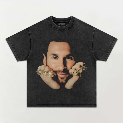 Unisex-Adult Ultra Cotton Washed T-Shirt Graphic MESSI TEE 