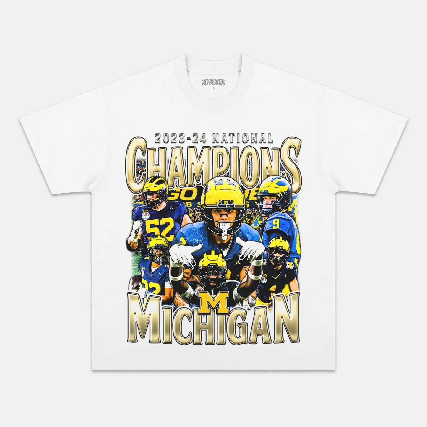 Unisex-Adult Ultra Cotton Washed T-Shirt Graphic 2023-24 NATIONAL CHAMPS - MICHIGAN V1 TEE