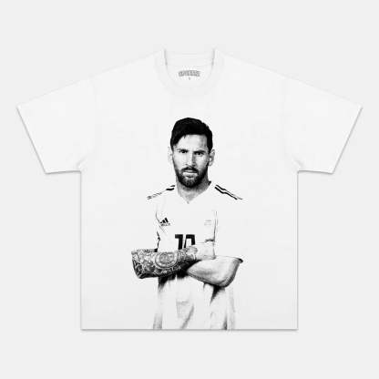 Unisex-Adult Ultra Cotton Washed T-Shirt Graphic  LIONEL MESSI WHITE TEE 