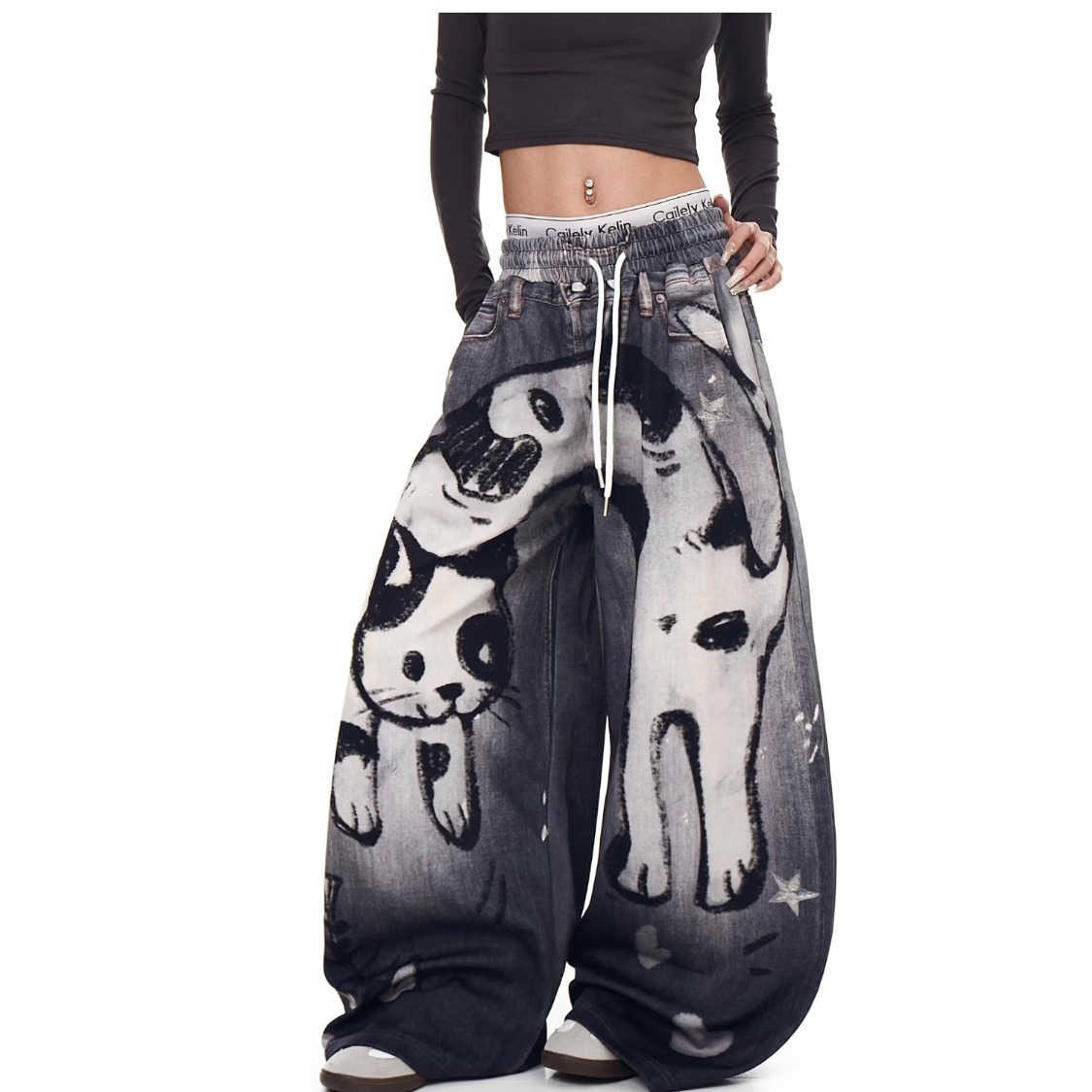 Cat Streetwear Y2K Embroidered Jeans