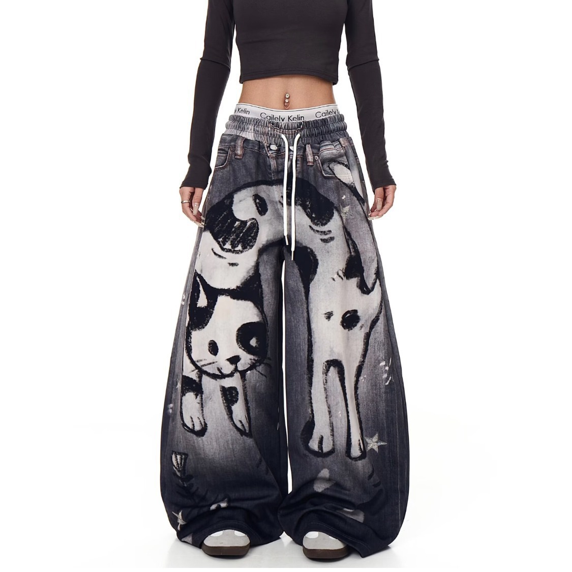 Cat Streetwear Y2K Embroidered Jeans
