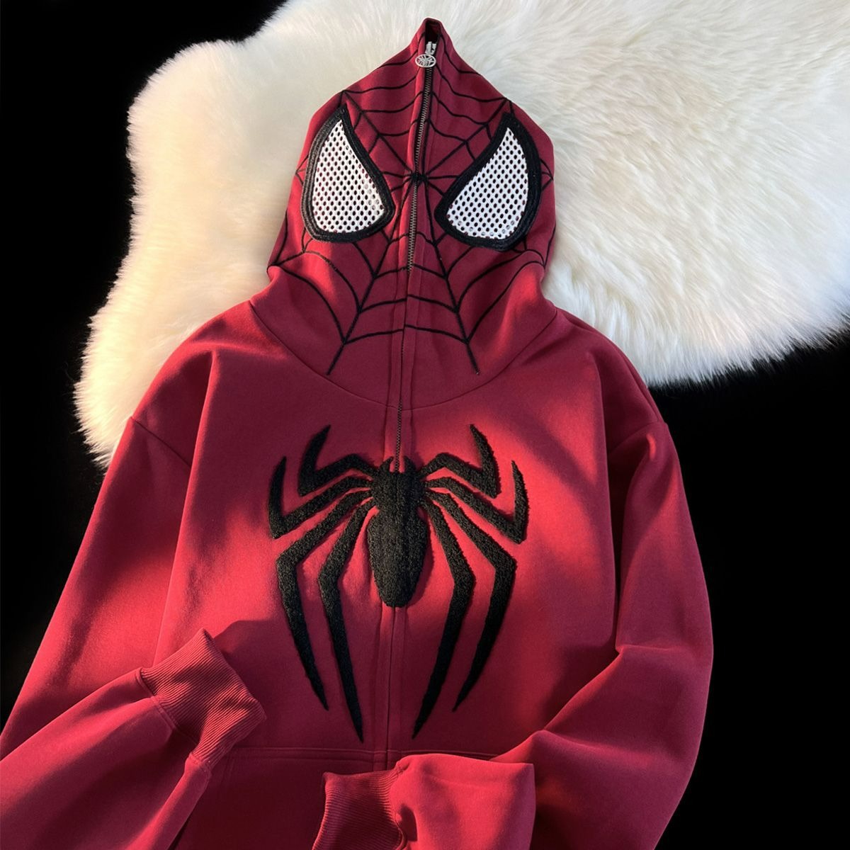 Cute Spider Retro Embroidered Matching Zipper Hoodie