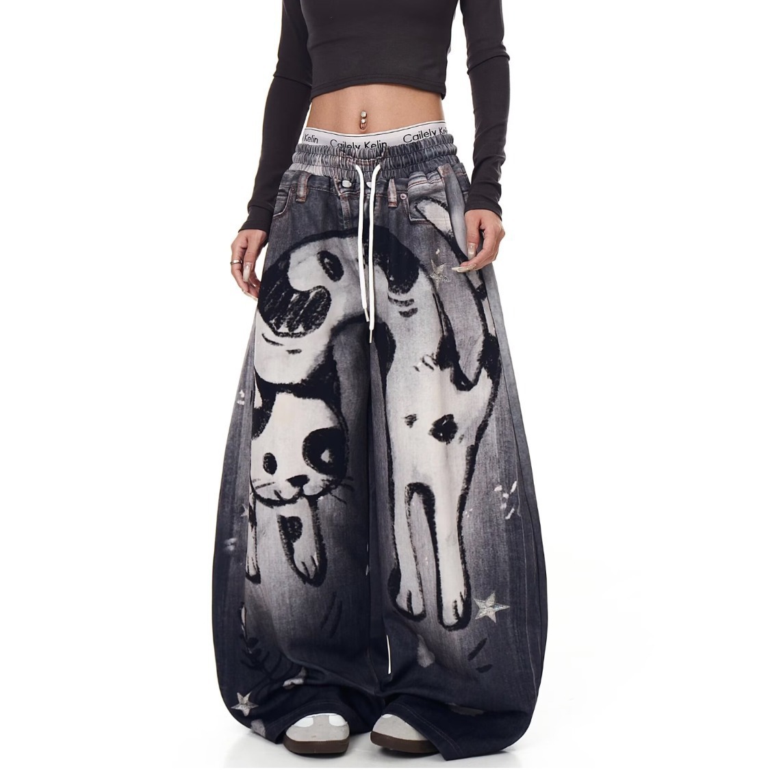 Cat Streetwear Y2K Embroidered Jeans