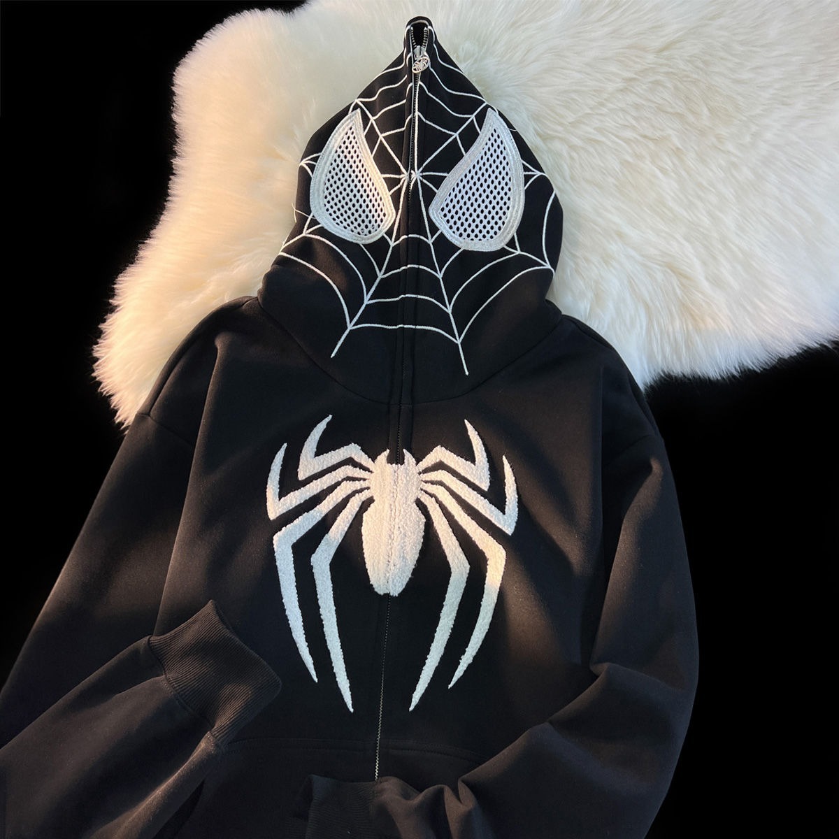 Cute Spider Retro Embroidered Matching Zipper Hoodie