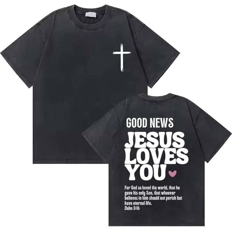 Washed Vintage Christian Jesus Good News God Loves You Bible Verse Gra