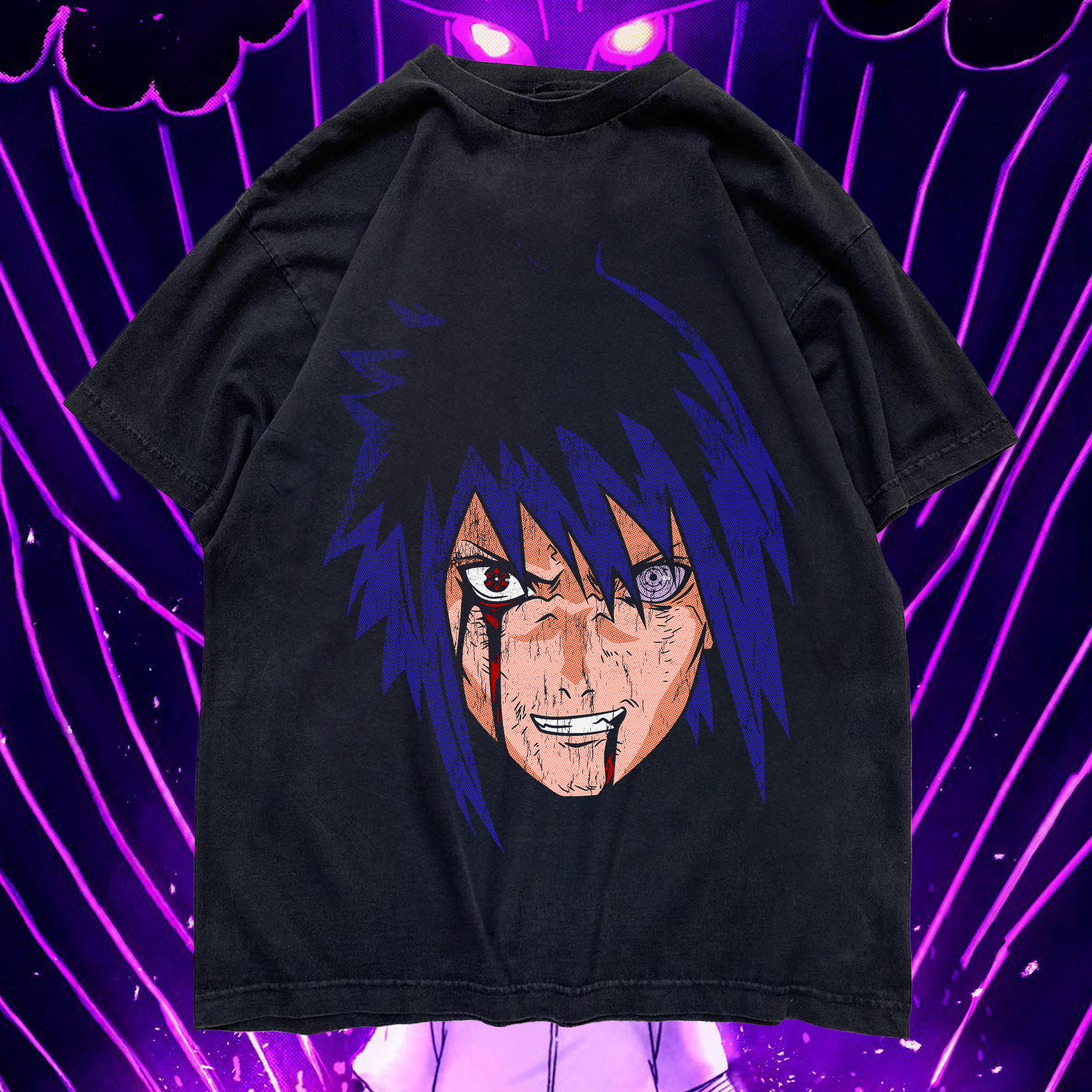SASUKE RINNEGAN NARUTO SHIPPUDEN HEAVYWEIGHT BLACK T-SHIRT