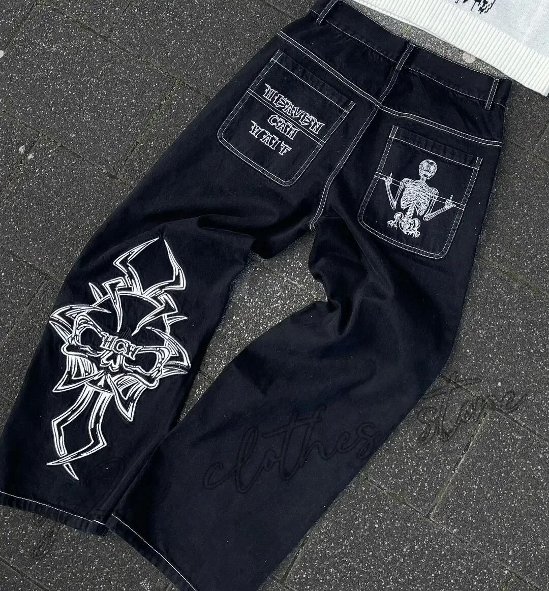 Spider Embroidered Jeans Streetwear 
