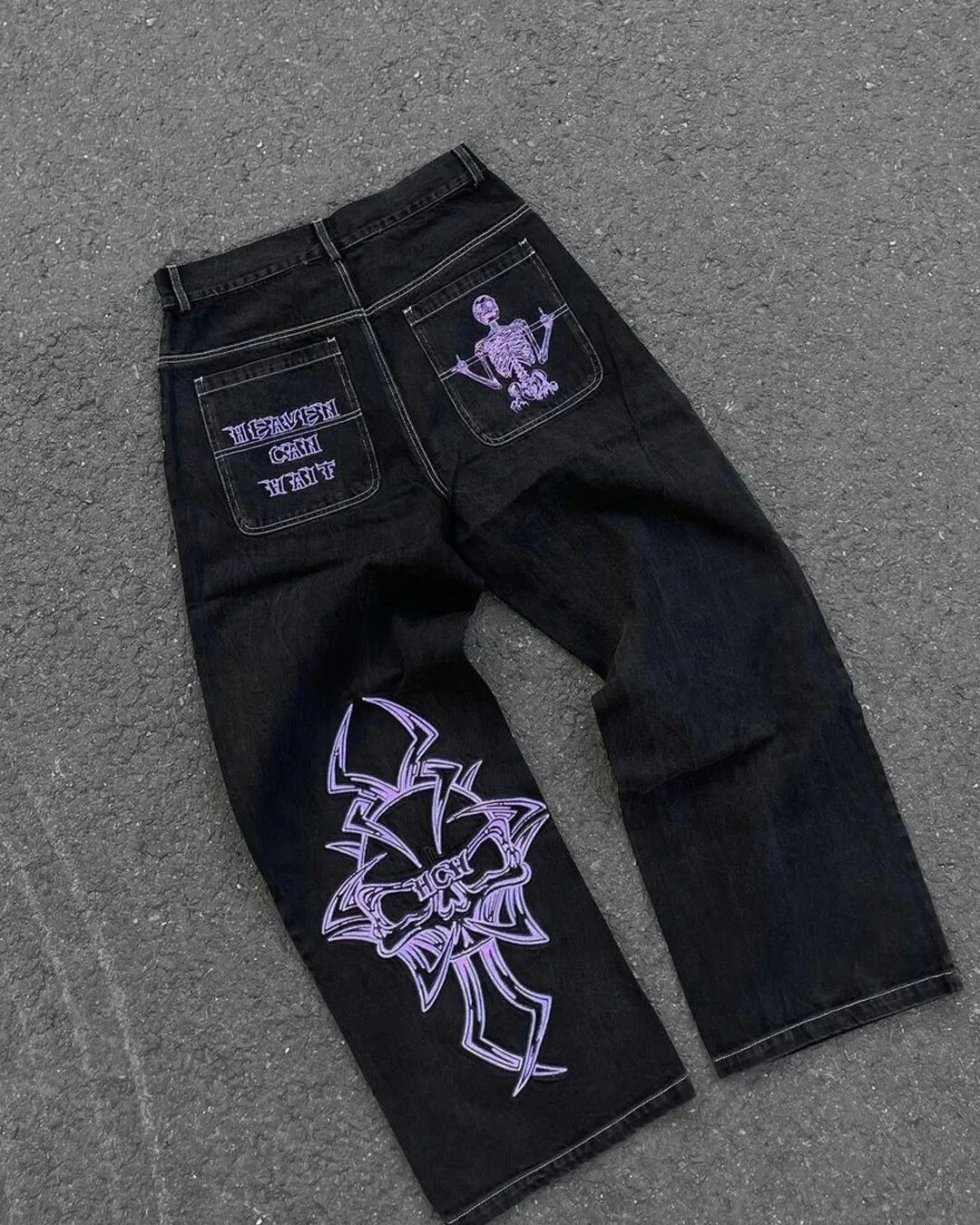 Spider Embroidered Jeans Streetwear 