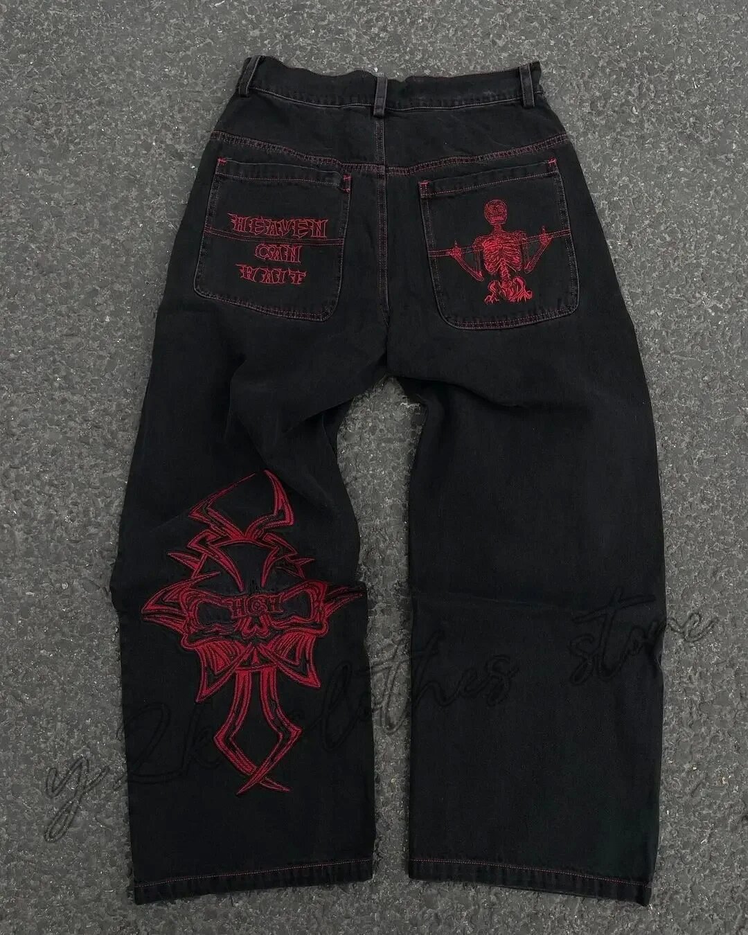 Spider Embroidered Jeans Streetwear 