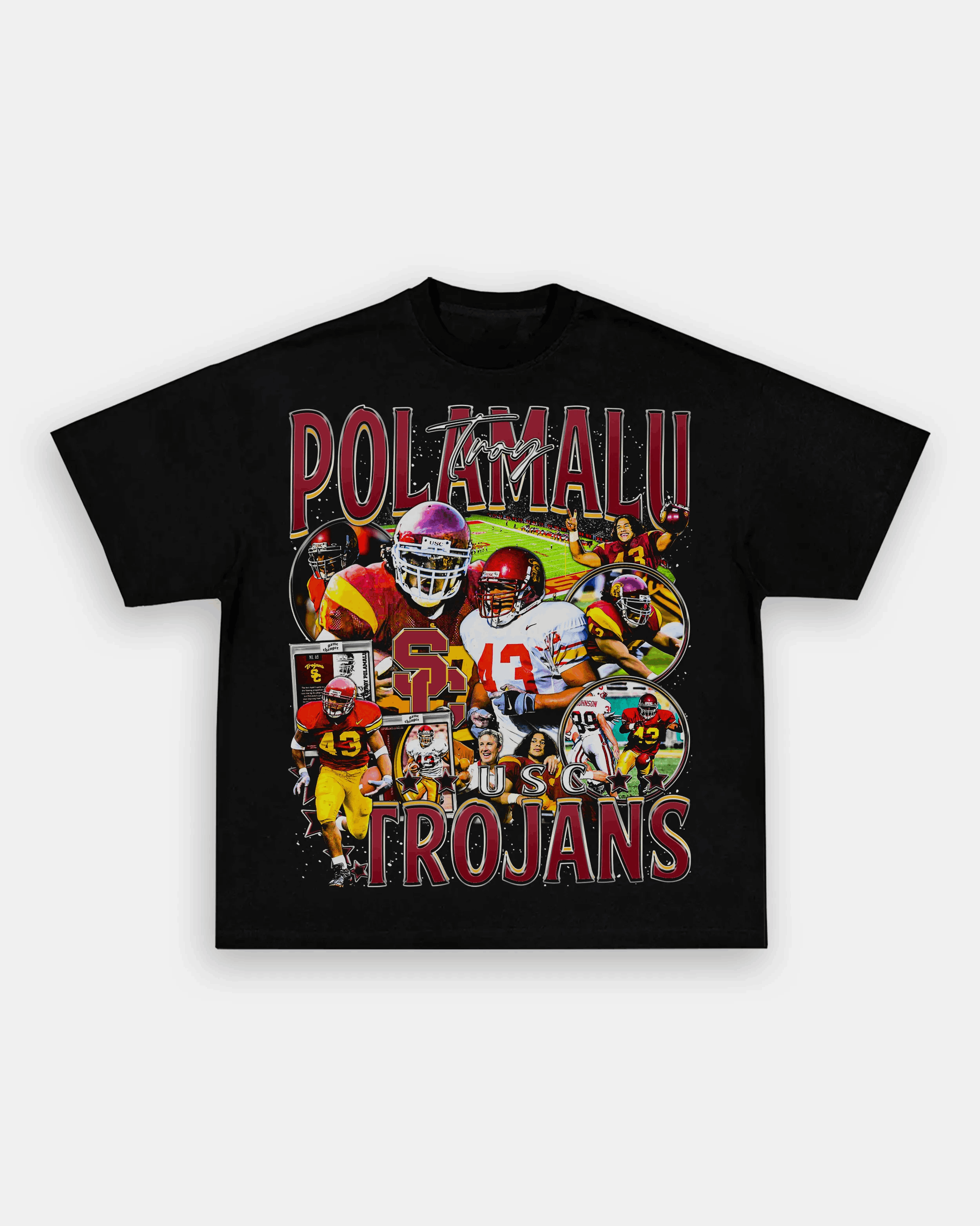 Unisex-Adult Ultra Cotton Washed T-Shirt Graphic TROY POLAMALU - USC TEE