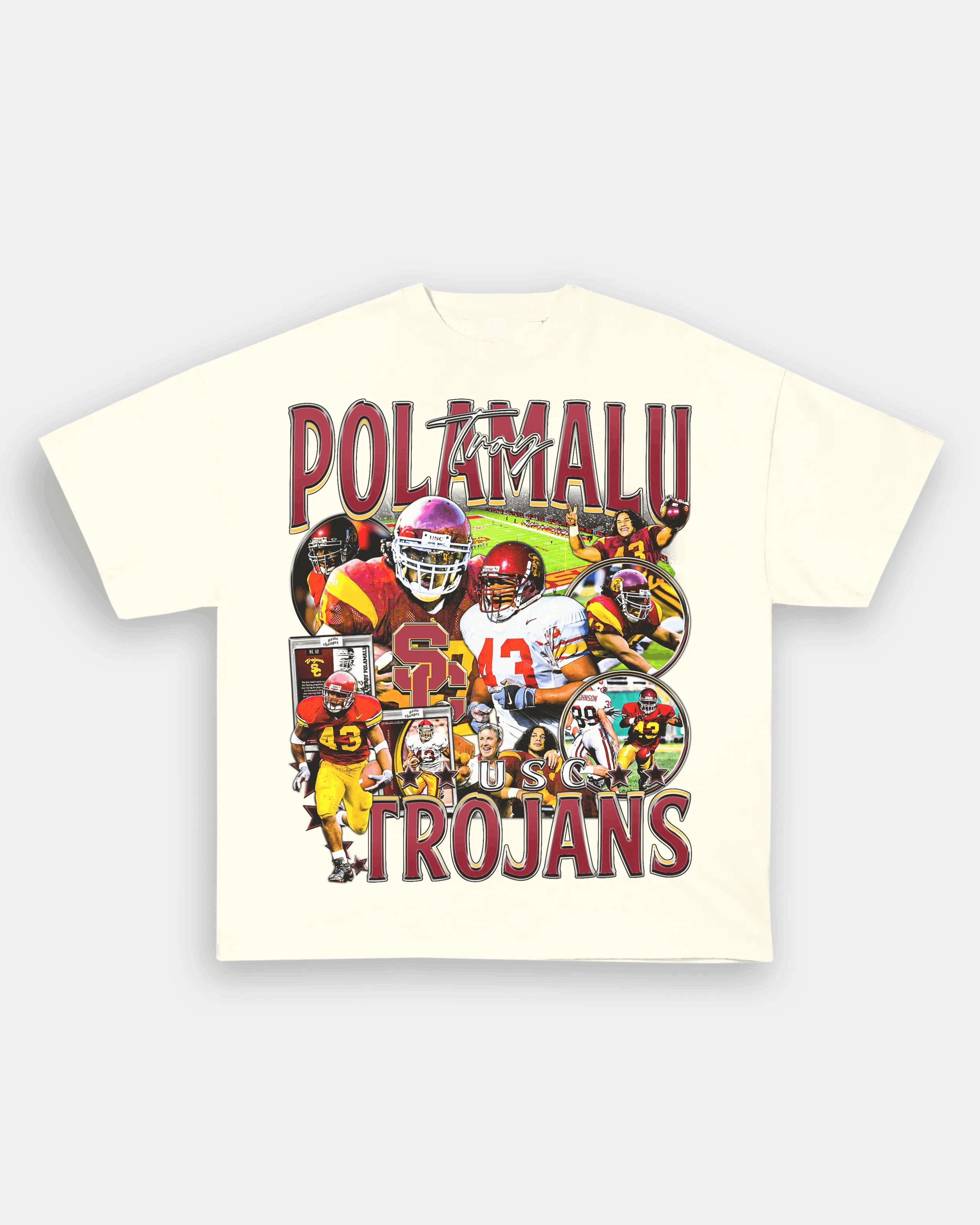 Unisex-Adult Ultra Cotton Washed T-Shirt Graphic TROY POLAMALU - USC TEE