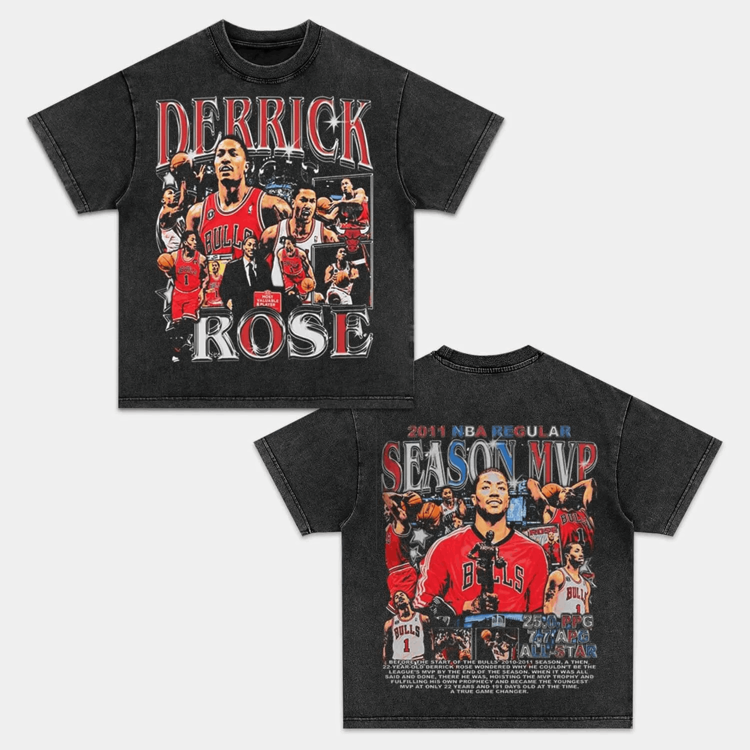 Unisex-Adult Ultra Cotton Washed T-Shirt Graphic DERRICK ROSE VINTAGE TEE 