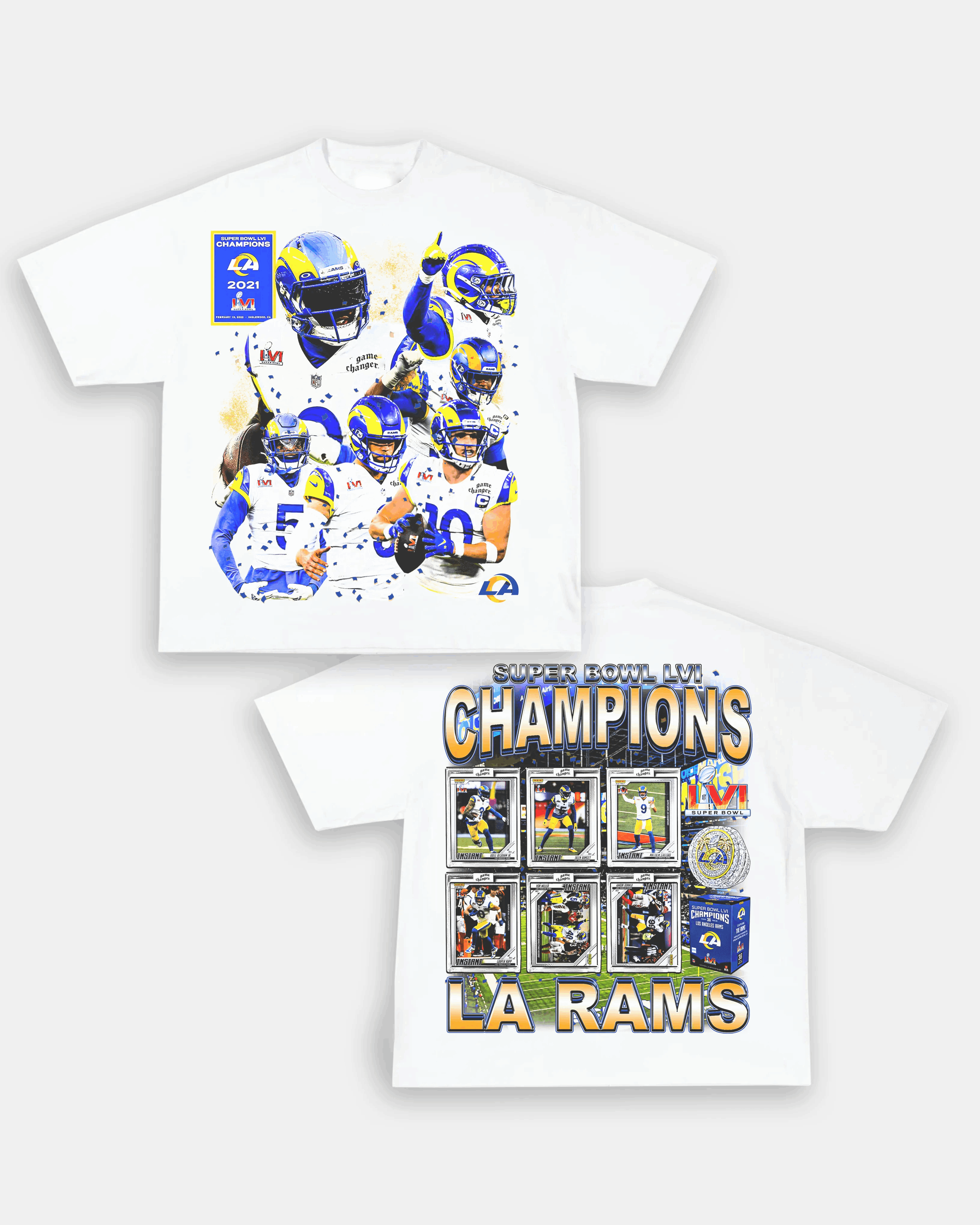 Unisex-Adult Ultra Cotton Washed T-Shirt Graphic SUPER BOWL LVI CHAMPS - RAMS TEE