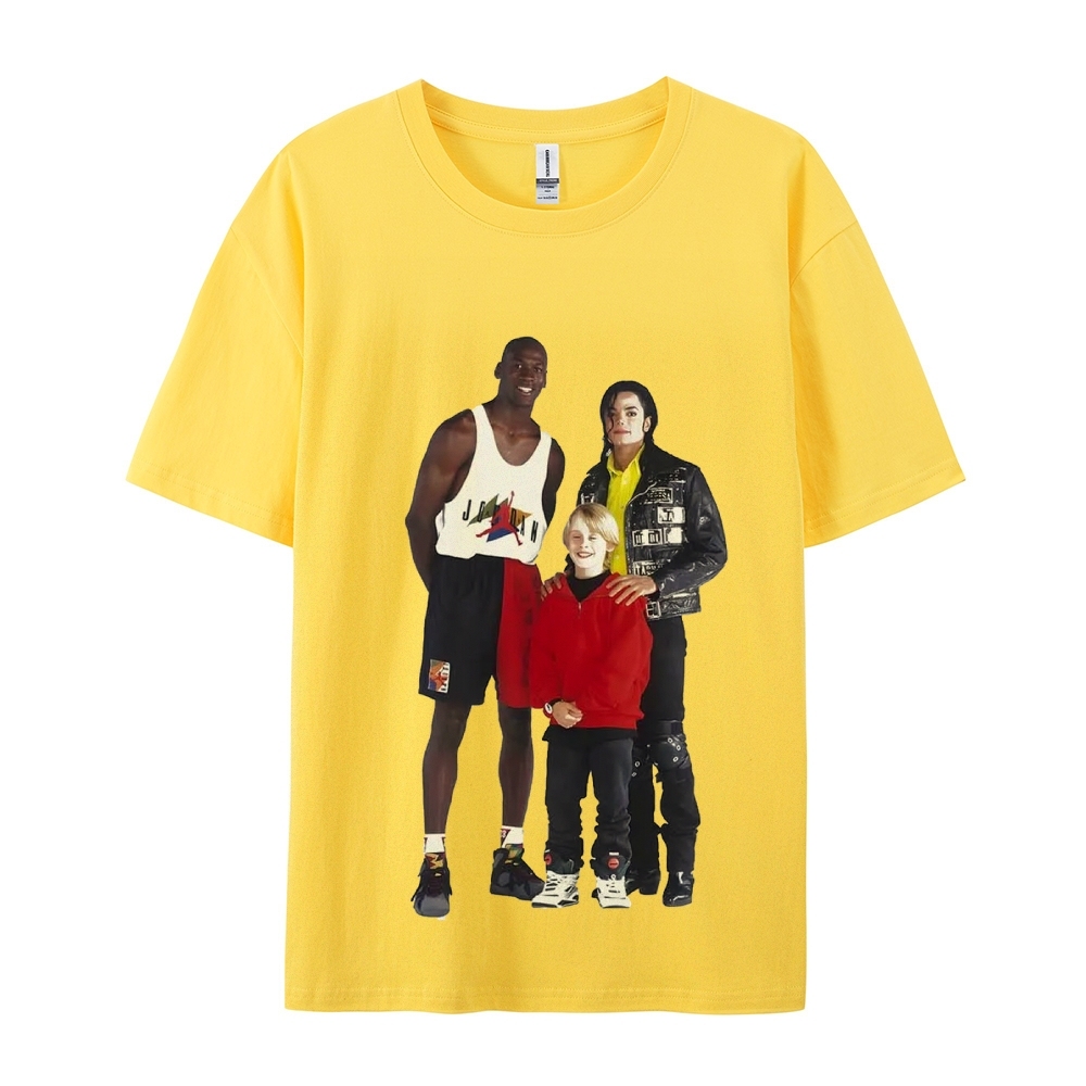 Unisex-Adult Ultra Cotton Washed T-Shirt Graphic MICHAEL JORDAN-MICHAEL JACKSON-MACAULAY CULKIN TEE